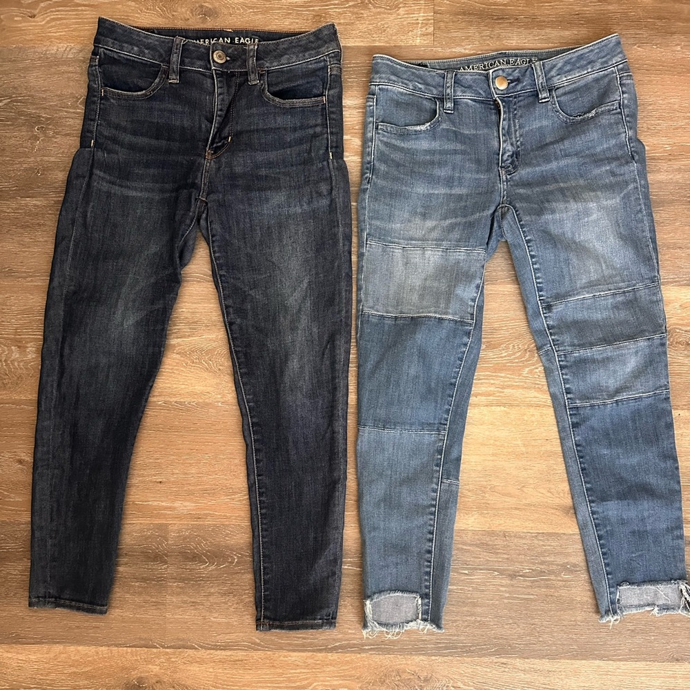 American Eagle Outfitters Dark and Light Blue Ankle Jeans